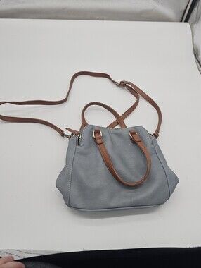 Sasha + Sofi Women's Leather Crossbody Satchel - Gray with Brown Straps